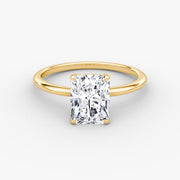 Radiant Cut - Plain Band Hidden Halo - Classic Engagement Ring- 14 K Gold